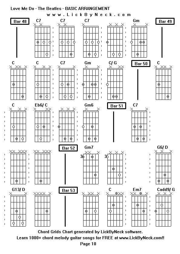 Chord Grids Chart of chord melody fingerstyle guitar song-Love Me Do - The Beatles - BASIC ARRANGEMENT,generated by LickByNeck software.